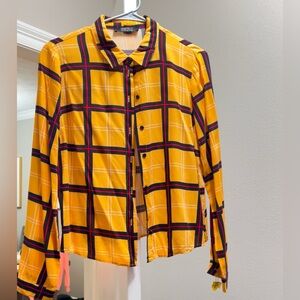 Forever 21 orange, black and red button down shirt.